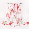 Rose Print Scarf Light Summer Cover Wrap Shawl Floral Chiffon - Red