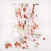 Rose Print Scarf Light Summer Cover Wrap Shawl Floral Chiffon - Brown