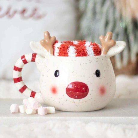 The Fashion Gift Shop: Rudolph Red Nose Reindeer Christmas Mug and Socks Gift Set by Jones Home & Gifts, Mugs and Cups