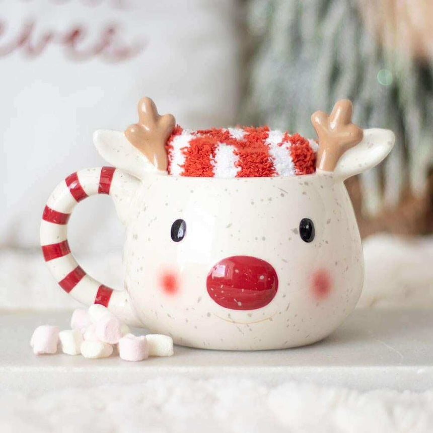 The Fashion Gift Shop: Rudolph Red Nose Reindeer Christmas Mug and Socks Gift Set by Jones Home & Gifts, Mugs and Cups