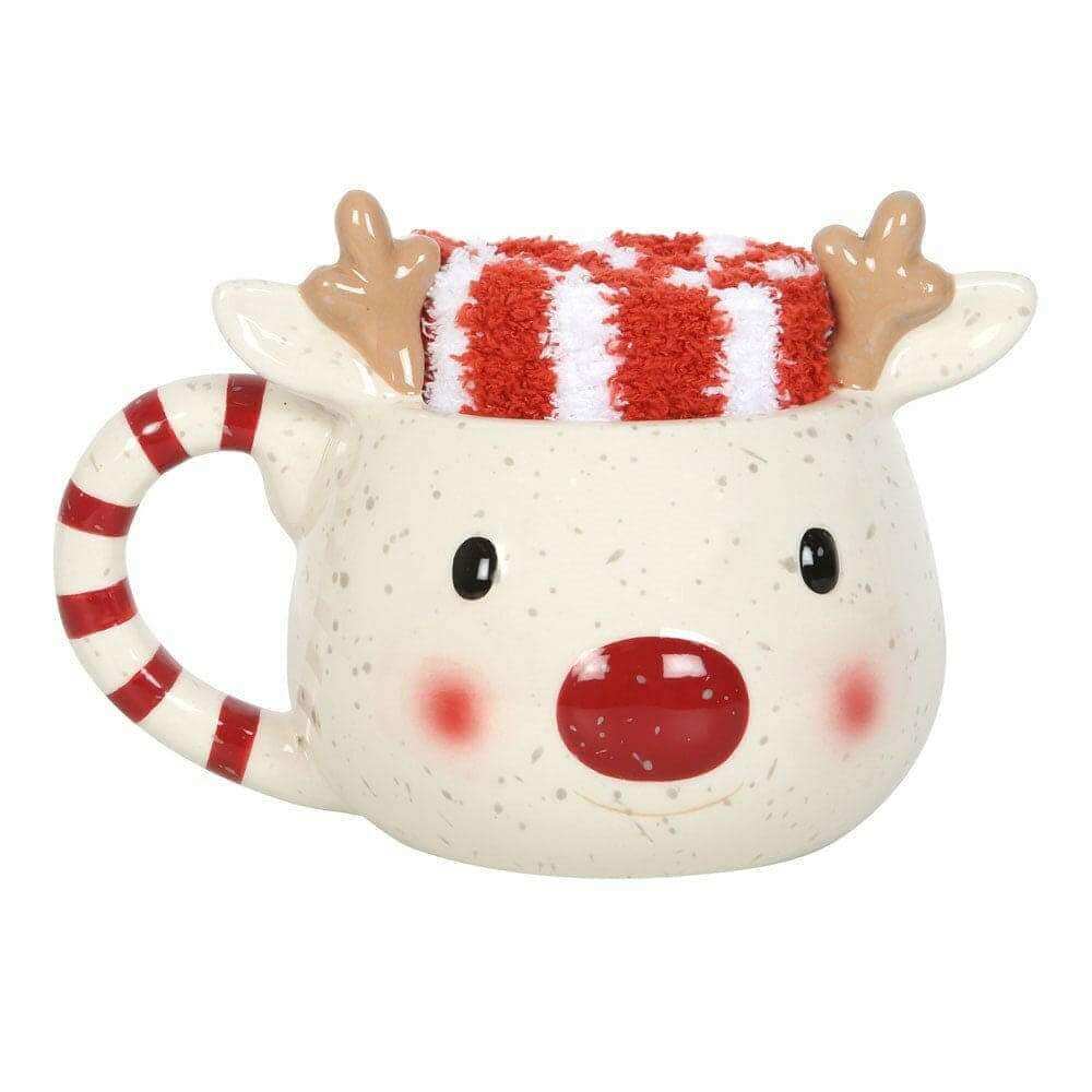 Rudolph Red Nose Reindeer Christmas Mug and Socks Gift Set by Jones Home & Gifts