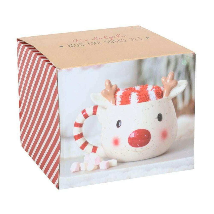 The Fashion Gift Shop: Rudolph Red Nose Reindeer Christmas Mug and Socks Gift Set by Jones Home & Gifts, Mugs and Cups