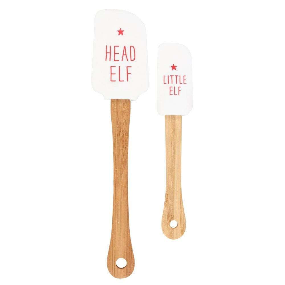 Christmas silicone spatula set with two elf-head spatulas, white heads and wood handles