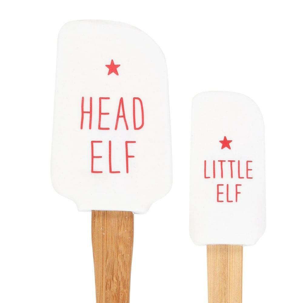 Christmas spatula set with white Head Elf and white Little Elf silicone heads