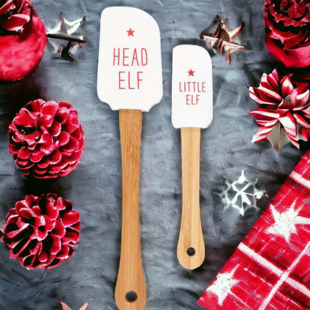 Christmas spatula set with white Head Elf and white Little Elf silicone heads