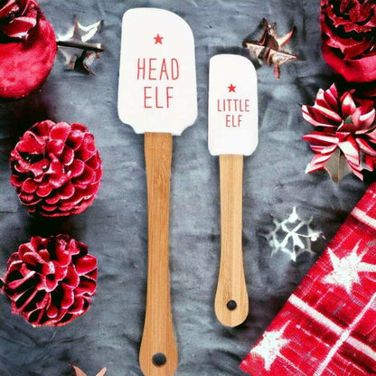 Christmas spatula set with white Head Elf and white Little Elf silicone heads