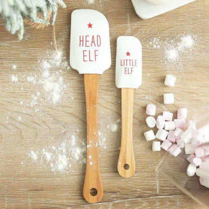Christmas spatula set: white Head Elf and white Little Elf silicone spatulas