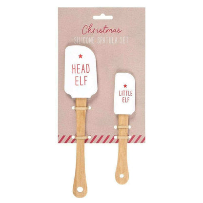 Christmas silicone spatula set in box: head elf and little elf spatulas with wood handles