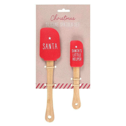 Christmas silicone spatula set package with red Santa and red Santa's Little Helper