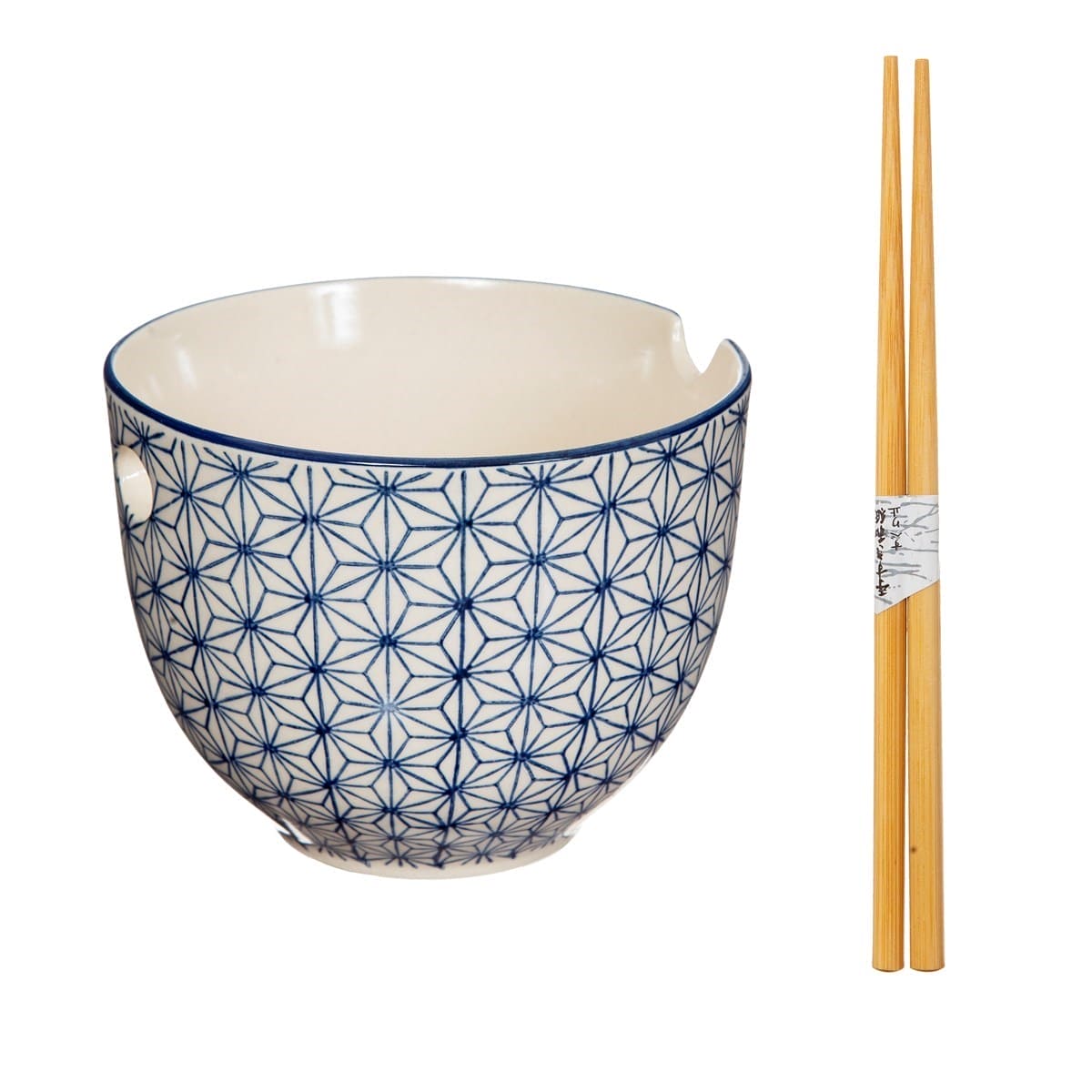 Sashiko Pattern Noodle Bowl with Chopsticks - Mugs and Cups by Sass & Belle