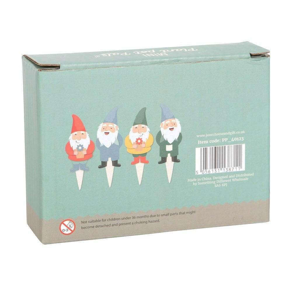 Mini plant pot pals set of four gnome ornaments on back of box with barcode