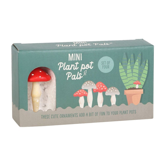 Set of 4 Mini Mushroom Plant Pot Pals, Fairy Garden Decor - Gardening Accessories by Jones Home & Gifts