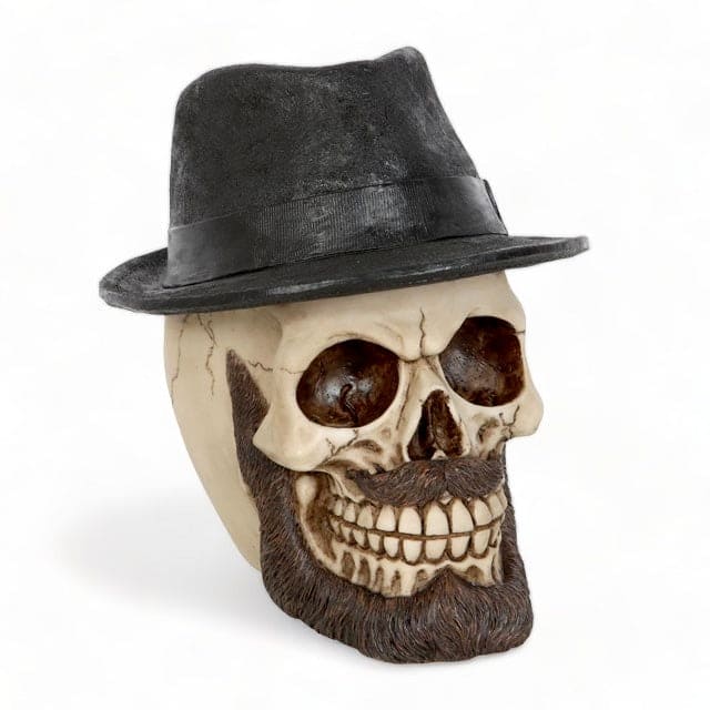 Skull Ornament with Trilby Hat and Big Beard Decor - The Fashion Gift Shop Skulls by Spirit of equinox