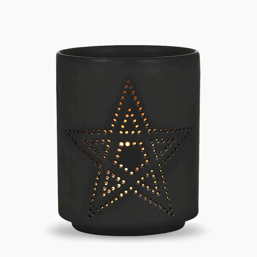 Small Black Pentagram Cut Out Tealight Holder by Jones Home & Gifts