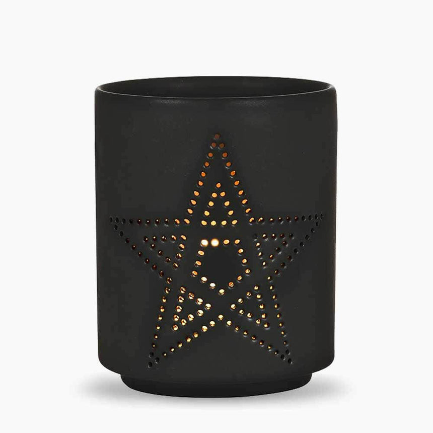 The Fashion Gift Shop: Small Black Pentagram Cut Out Tealight Holder by Jones Home & Gifts, Tea Light Holder