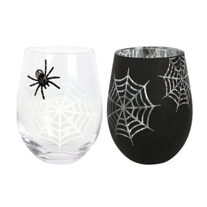 Spider and Web Stemless Wine Glasses Set of 2 - Stemless Wine Glass by Spirit of equinox