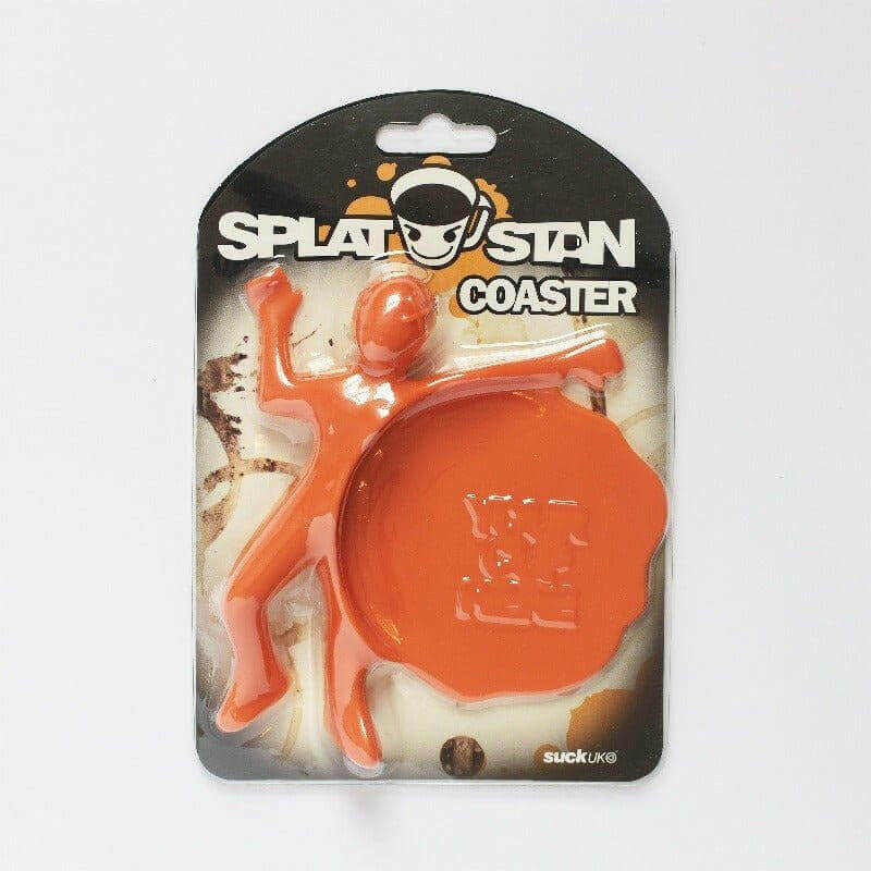 Splat Stan silicon coaster blister pack with orange character-shaped coaster