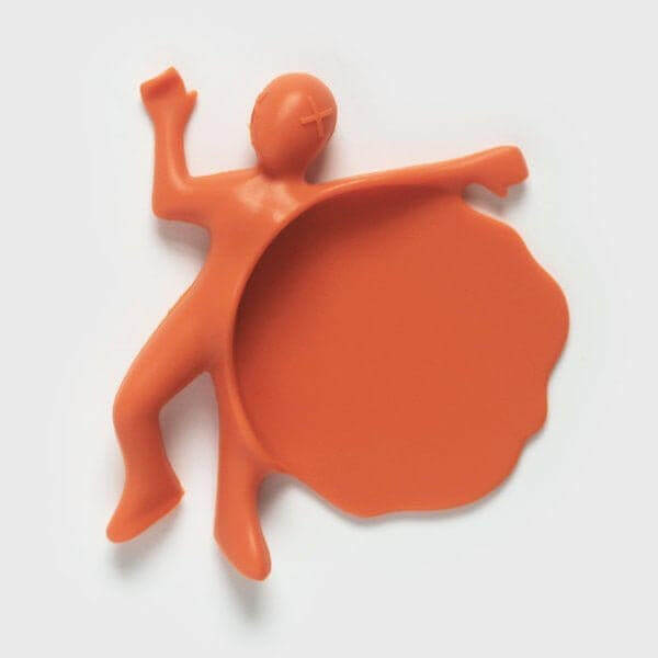 Orange silicon drink coaster shaped like a splash character with round disc center