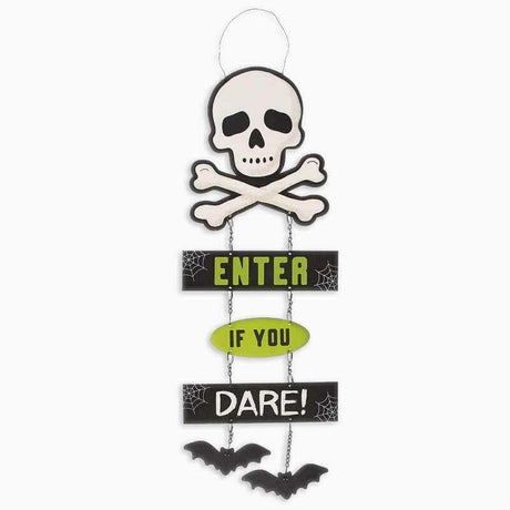 The Fashion Gift Shop: Spooky Skull and Crossbones Fly Bats Halloween Sign Decor by Spirit of equinox, Halloween Sign