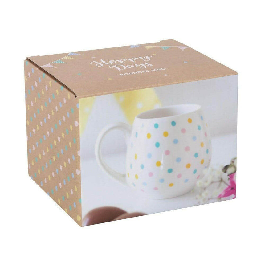 The Fashion Gift Shop: Spotted Round Mug Multi Pastel Coloured Polka Dot Pattern by Jones Home & Gifts, Mugs and Cups