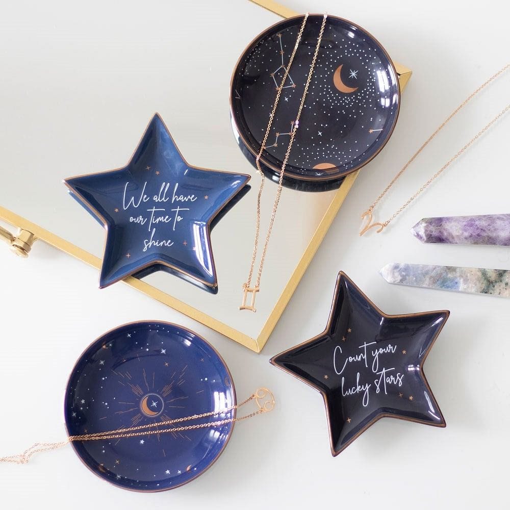 Stars and Moon Ceramic Blue Crescent Trinket Jewellery Dish - Jewellery Dish by Spirit of equinox
