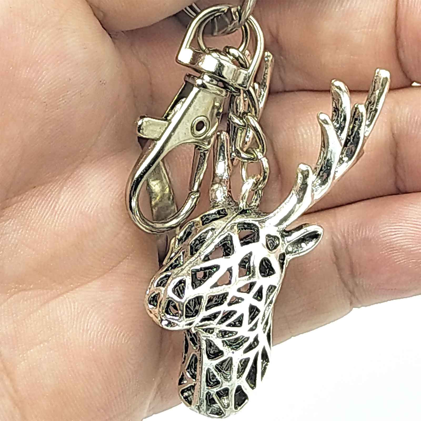 Stunning 3D Deer Stag Head Silver Metals Keyring Gift - Bag Charms & Keyrings by Fashion Accessories