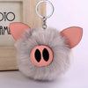 Super Soft Fluffy Pig Pom Pom Keyring Handbag Charm - Grey