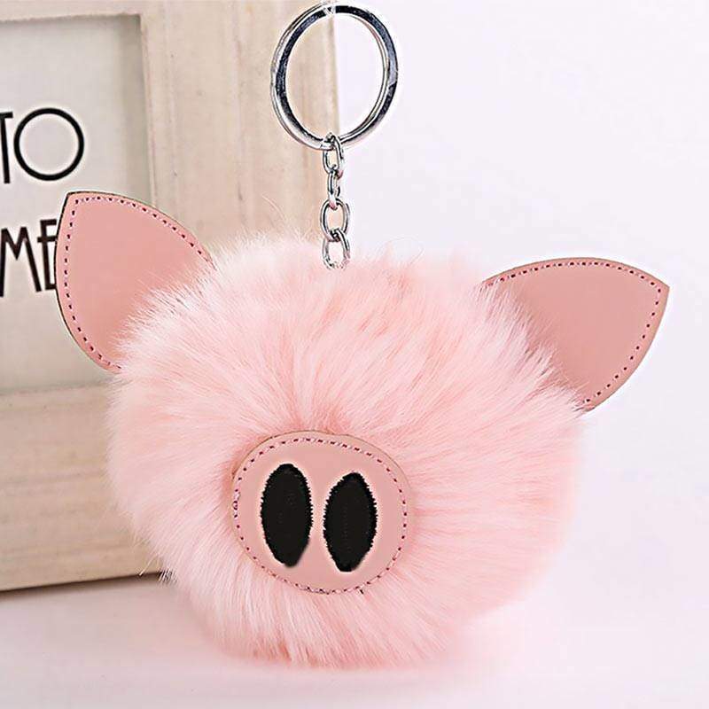 Super Soft Fluffy Pig Pom Pom Keyring Handbag Charm - Bag Charms & Keyrings by Fashion Accessories