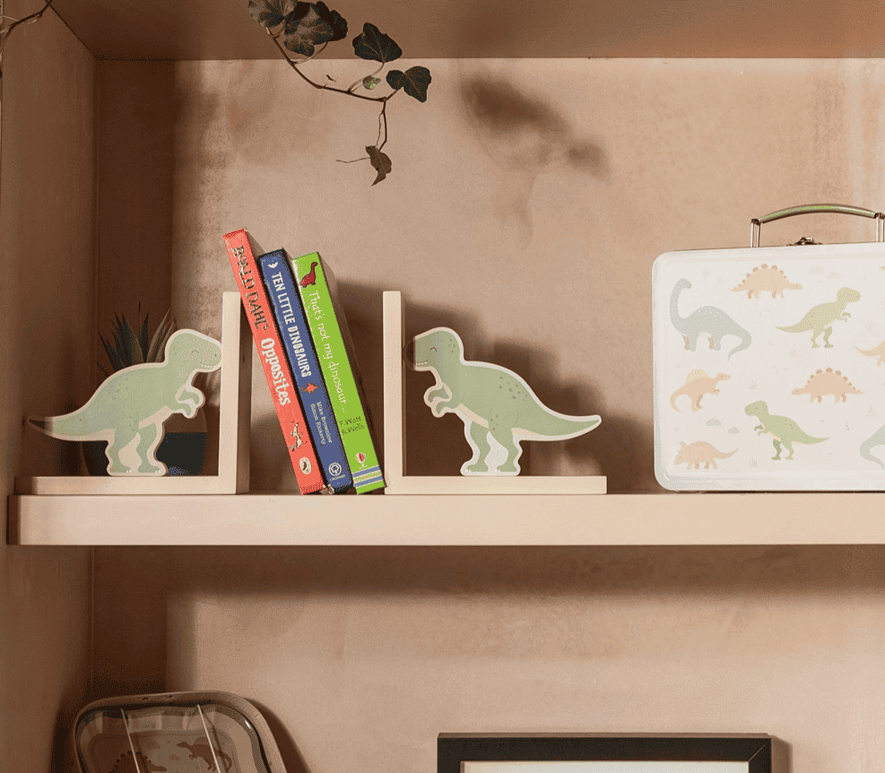 T-Rex Dinosaur Green Bookends - Wall Hooks & Drawers by Sass & Belle