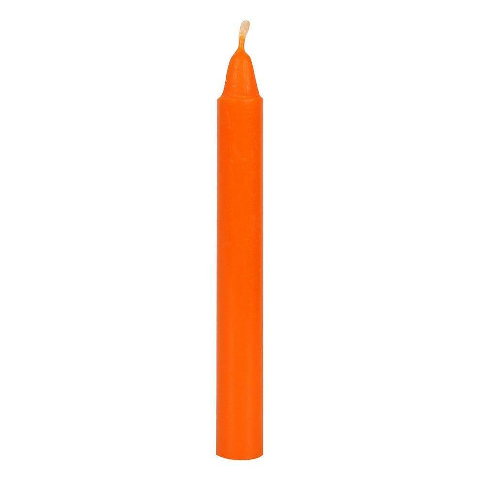 Orange pillar candle with a visible wick top
