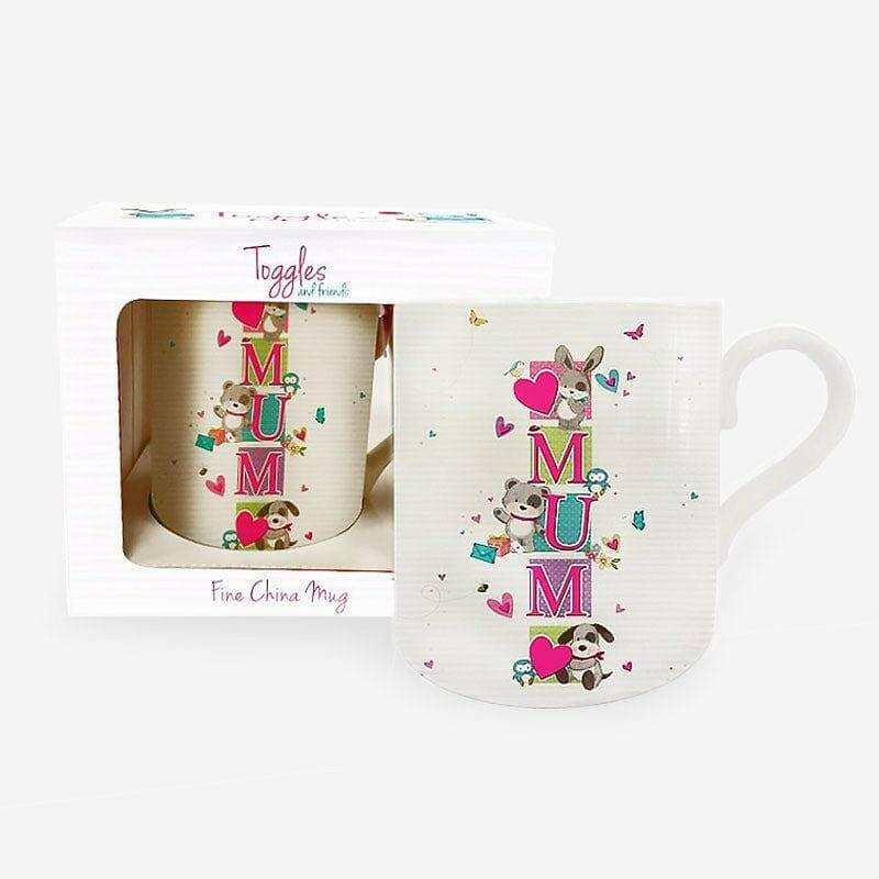 Mothers Day mug and gift box, cream with pink “MUM” animal print
