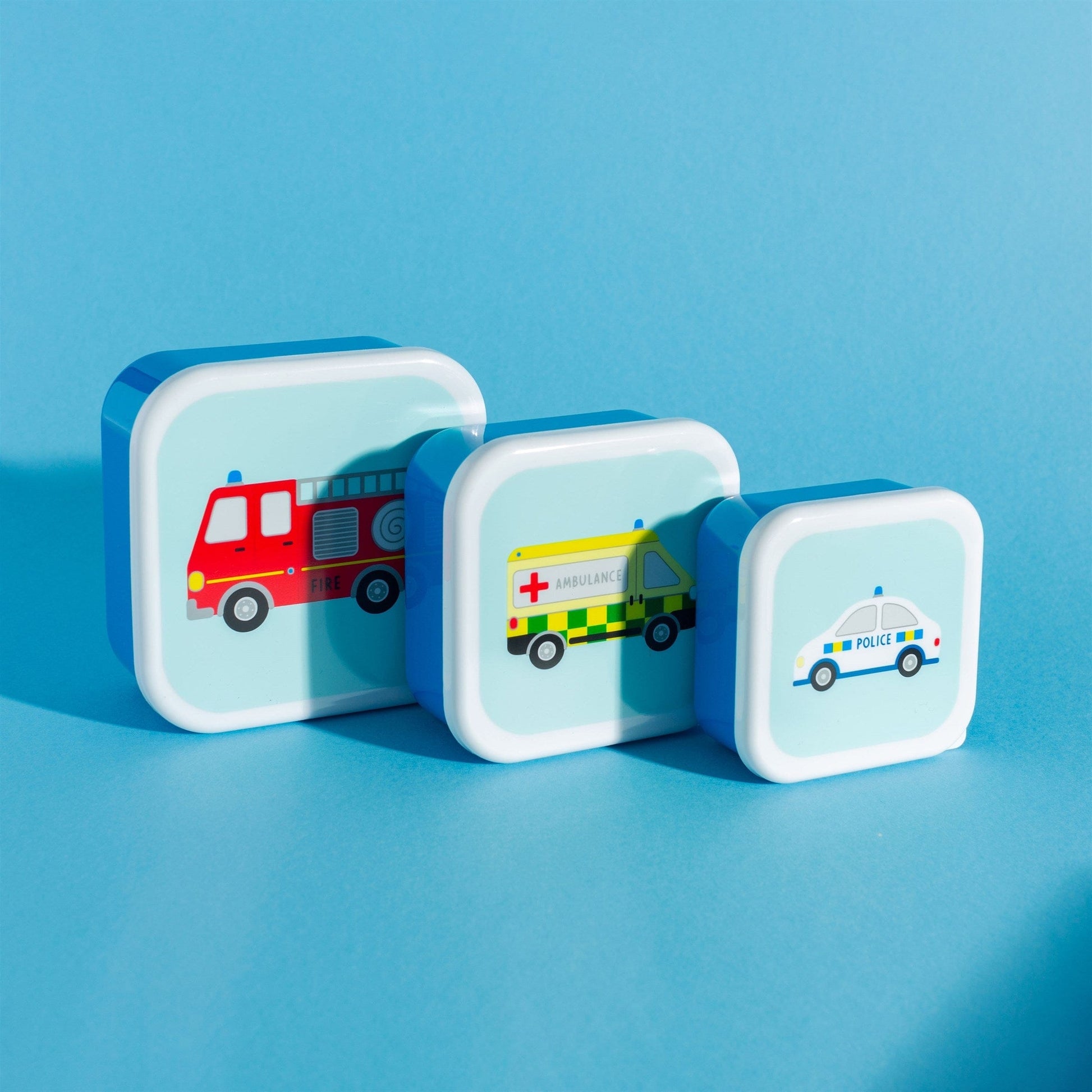 Transport Lunch Boxes - Set Of 3, Fire engine, Ambulance, Police Car - Lunch Boxes by Sass & Belle