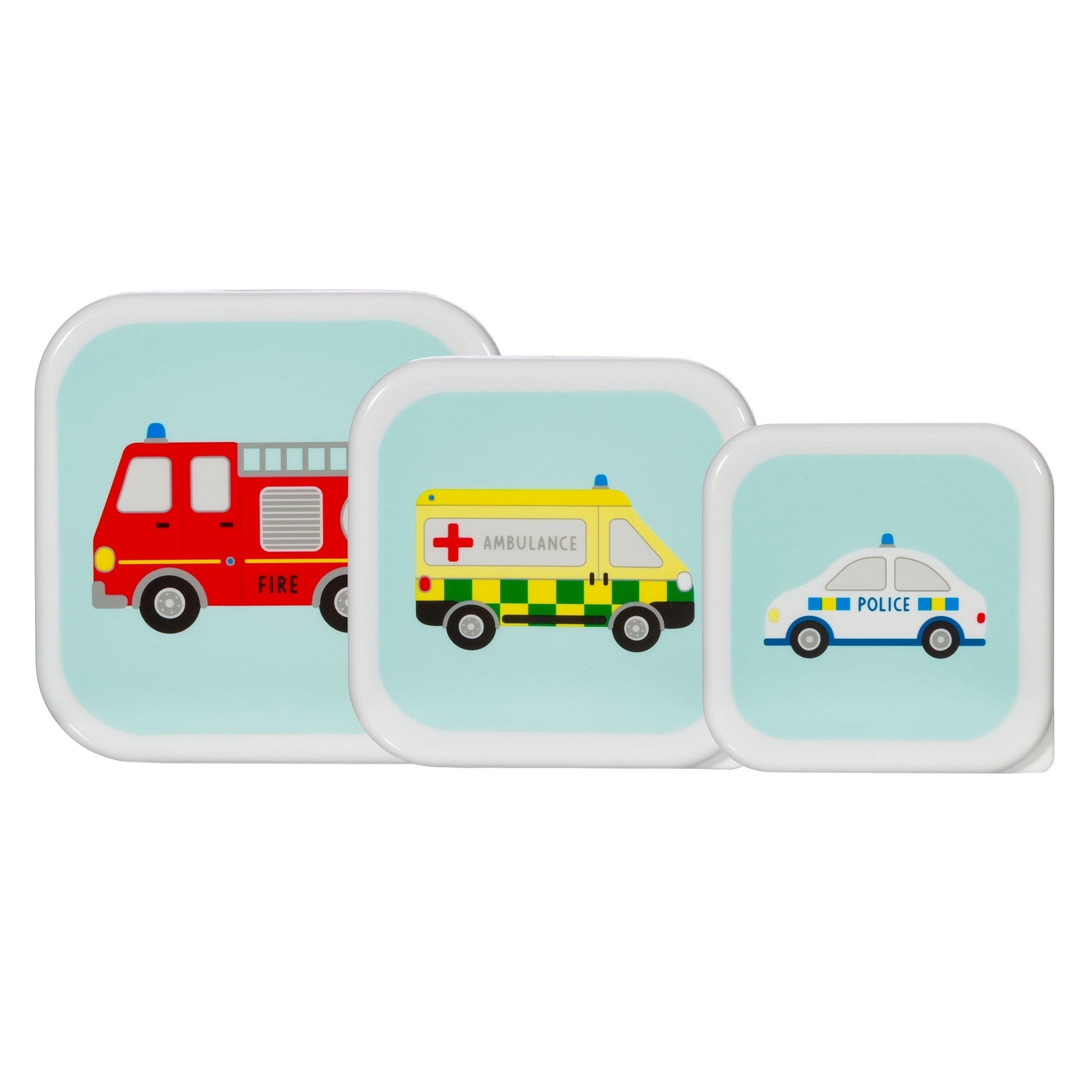 Transport Lunch Boxes - Set Of 3, Fire engine, Ambulance, Police Car - Lunch Boxes by Sass & Belle