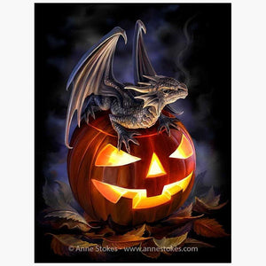 Trick or Treat Wall Canvas Pumpkin Dragon Art by Anne Stokes - Wall Art's by Anne Stokes