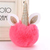 Unicorn Fluffy Pom Pom Childrens Cute Magical Soft Unicorn Keyring Bag Charm - Pink