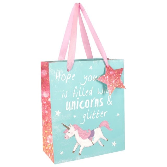 Unicorn Gift Bag with Pink Ribbon & Gift Tag 23cm - Gift Bag by Sil