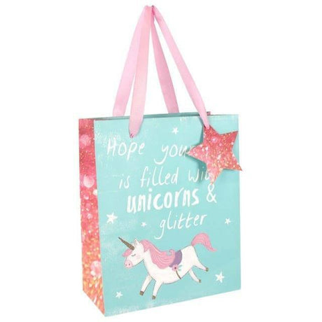 The Fashion Gift Shop: Unicorn Gift Bag with Pink Ribbon & Gift Tag 23cm by Sil, Gift Bag