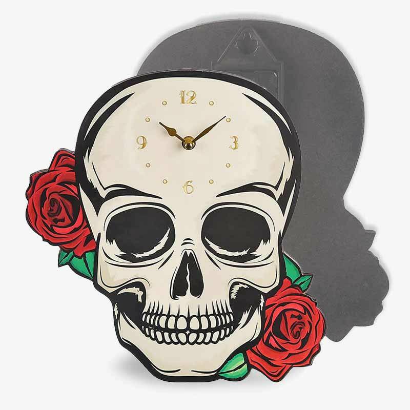 The Fashion Gift Shop: Decorative Skull Head and Red Rose Wall Clock Design by Spirit of equinox, Childs Wall Clocks