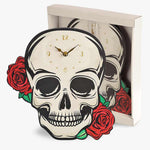 Decorative Skull Head and Red Rose Wall Clock - Wall Clock by Spirit of equinox