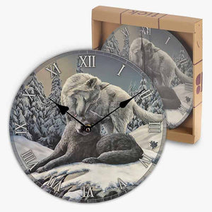 Lisa Parkers Snow Kiss Wolf Design Picture Wall Clock - Wall Clock by Lisa Parker