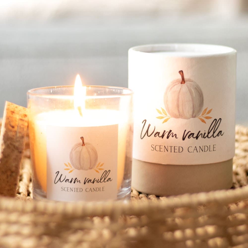Warm Vanilla Scented Autumn Candle with Glass Jar and Matching Box - Candles by Elements