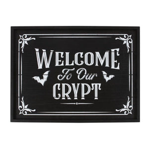 Welcome To Our Crypt Wall Plaque, Gothic Flying Bats Sign - Halloween Sign by Spirit of equinox
