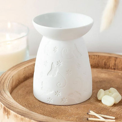 White Butterfly and Flowers Oil Burner and Wax Melt Warmer - Oil Burner & Wax Melters by Jones Home & Gifts