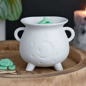 The Fashion Gift Shop: White Mystical Moon and Stars Cauldron Oil - Wax Melt Burner by Spirit of equinox, Oil Burner & Wax Melters