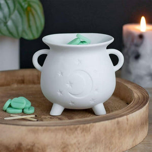 The Fashion Gift Shop: White Mystical Moon and Stars Cauldron Oil - Wax Melt Burner by Spirit of equinox, Oil Burner & Wax Melters