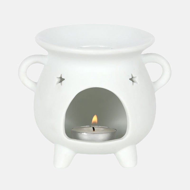 White Mystical Moon and Stars Cauldron Oil-Wax Melt Burner - Oil Burner & Wax Melters by Spirit of equinox