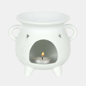 The Fashion Gift Shop: White Mystical Moon and Stars Cauldron Oil - Wax Melt Burner by Spirit of equinox, Oil Burner & Wax Melters