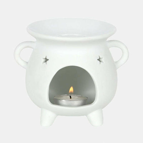 The Fashion Gift Shop: White Mystical Moon and Stars Cauldron Oil - Wax Melt Burner by Spirit of equinox, Oil Burner & Wax Melters