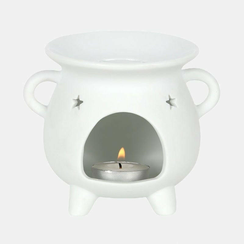 The Fashion Gift Shop: White Mystical Moon and Stars Cauldron Oil - Wax Melt Burner by Spirit of equinox, Oil Burner & Wax Melters