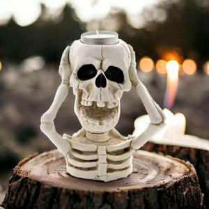 The Fashion Gift Shop: White Skeleton Tealight Holder Spooky Halloween Decor by Seasonal gift co, Tea Light Holder